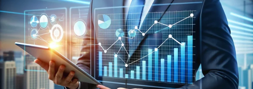 businessman analyzing financial data with tablet