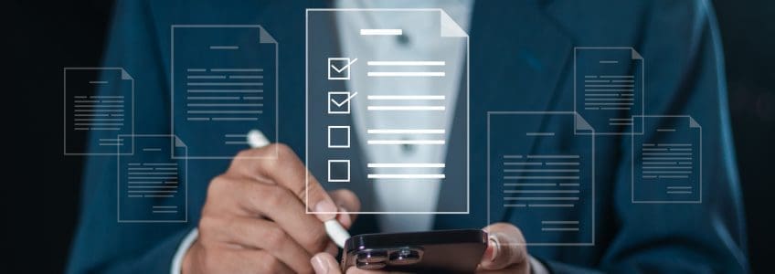 Factors That Impede Your Inventory Efforts 4 Checklist concept. Businessman use smartphone
